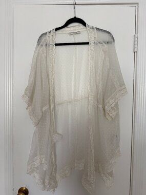 Abercrombie & Fitch Women’s One Size White Sheer Lace Trim Tie Robe Tassel